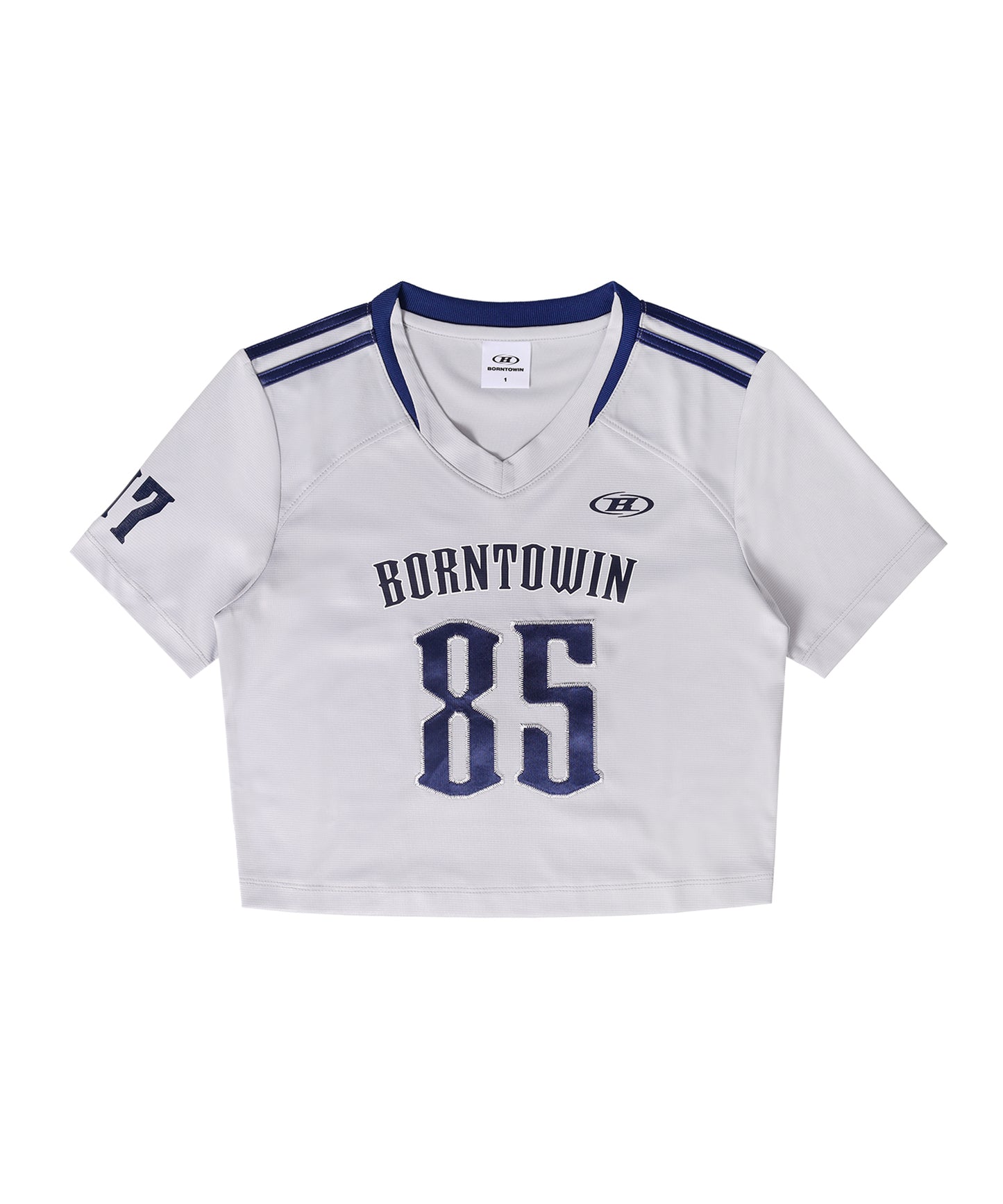 W RUGBY JERSEY SEMI CROP T-SHIRTS [SILVER]