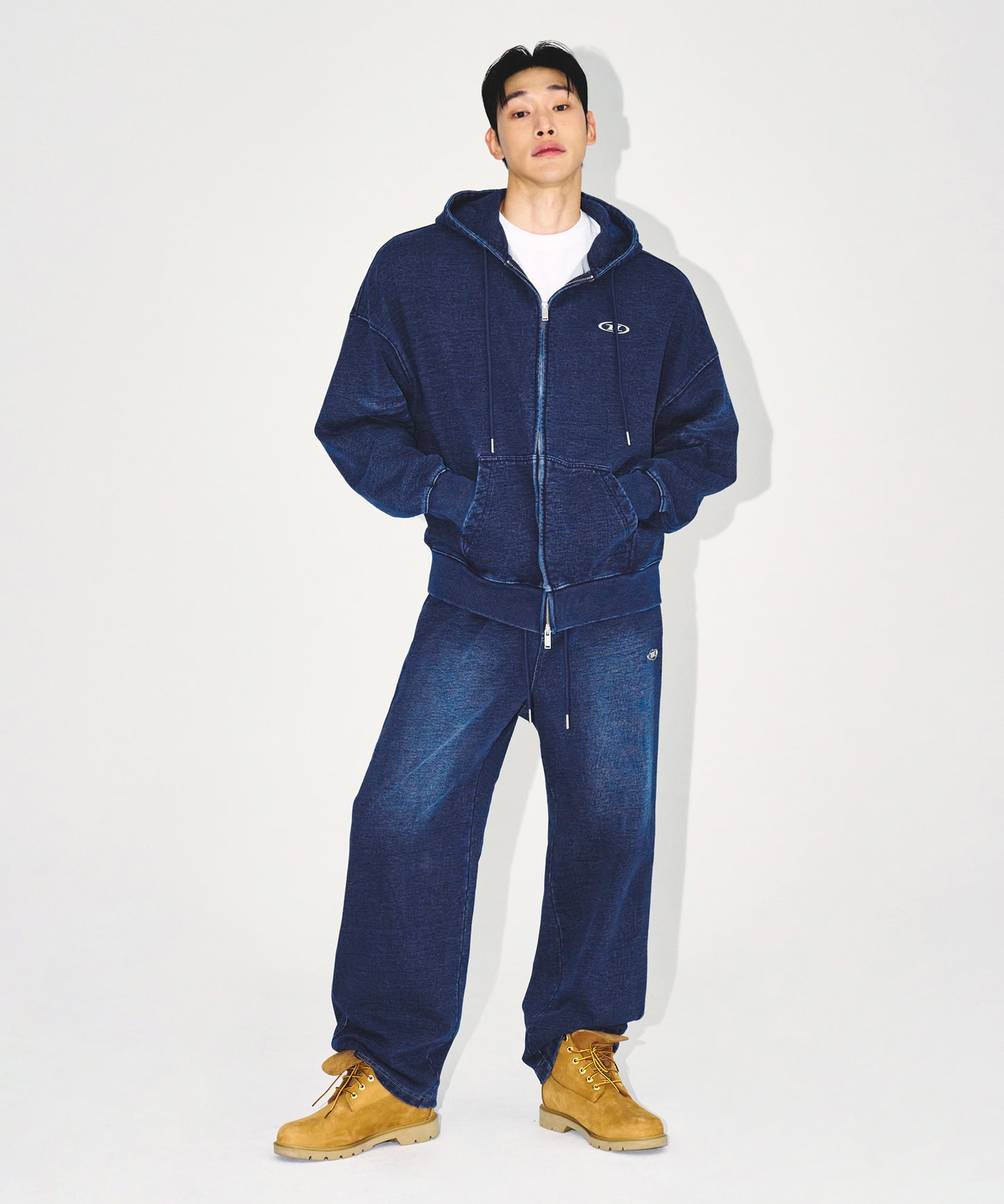 DENIM LIKE HOODIE ZIP-UP [MID DENIM]