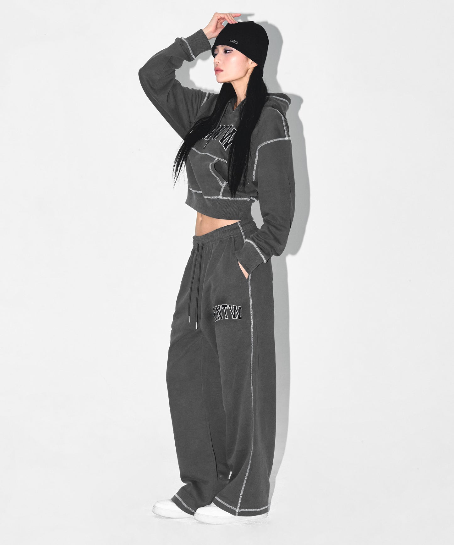 W PIGMENT DYEING SEMI WIDE PANTS [CHARCOAL]