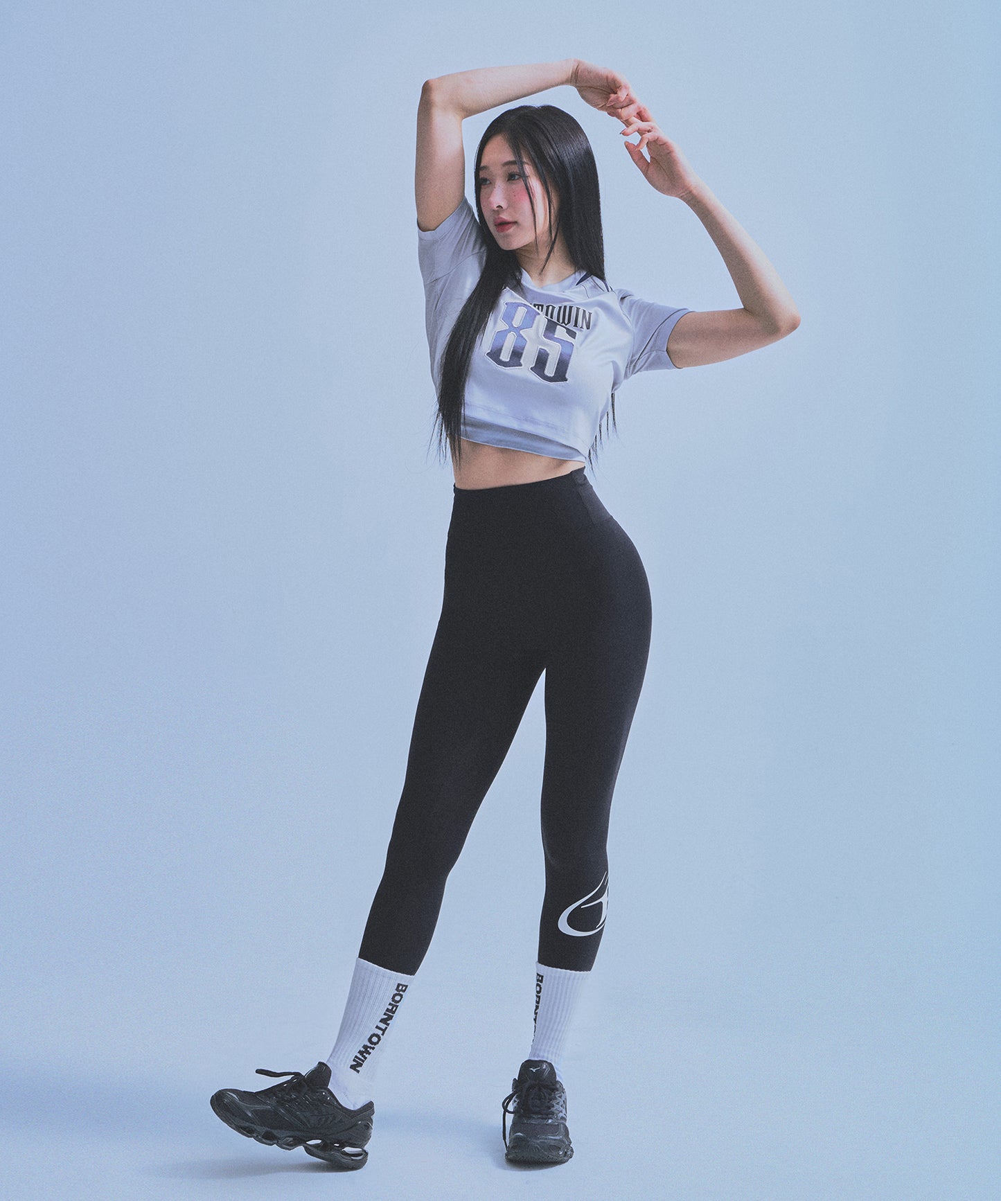 W RUGBY JERSEY SEMI CROP T-SHIRTS [SILVER]