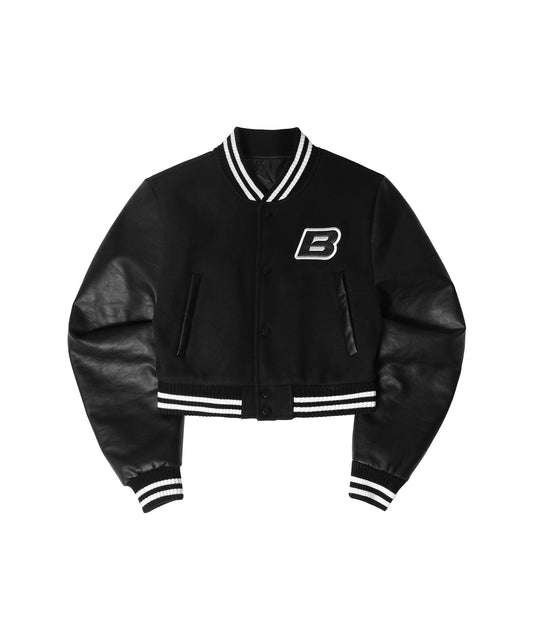 VARSITY QUILTING CROP JACKET [BLACK]