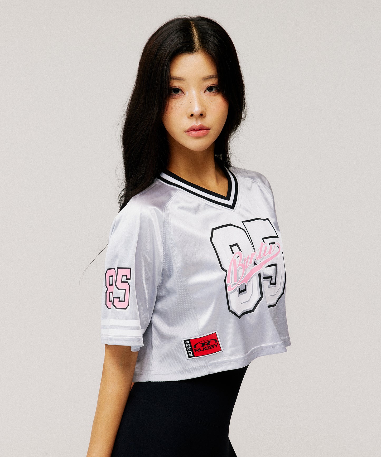 W RUGBY JERSEY CROP T-SHIRTS [SILVER]