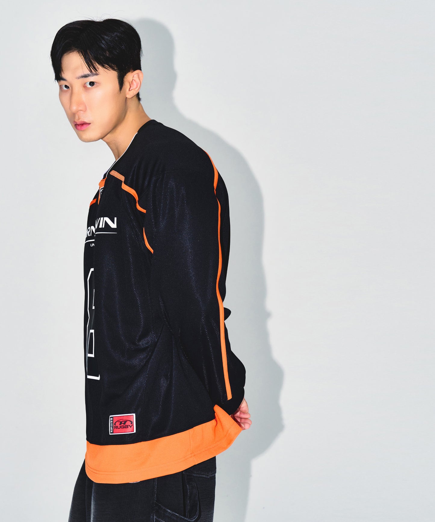LINE TAPING RUGBY LONG SLEEVE [BLACK]