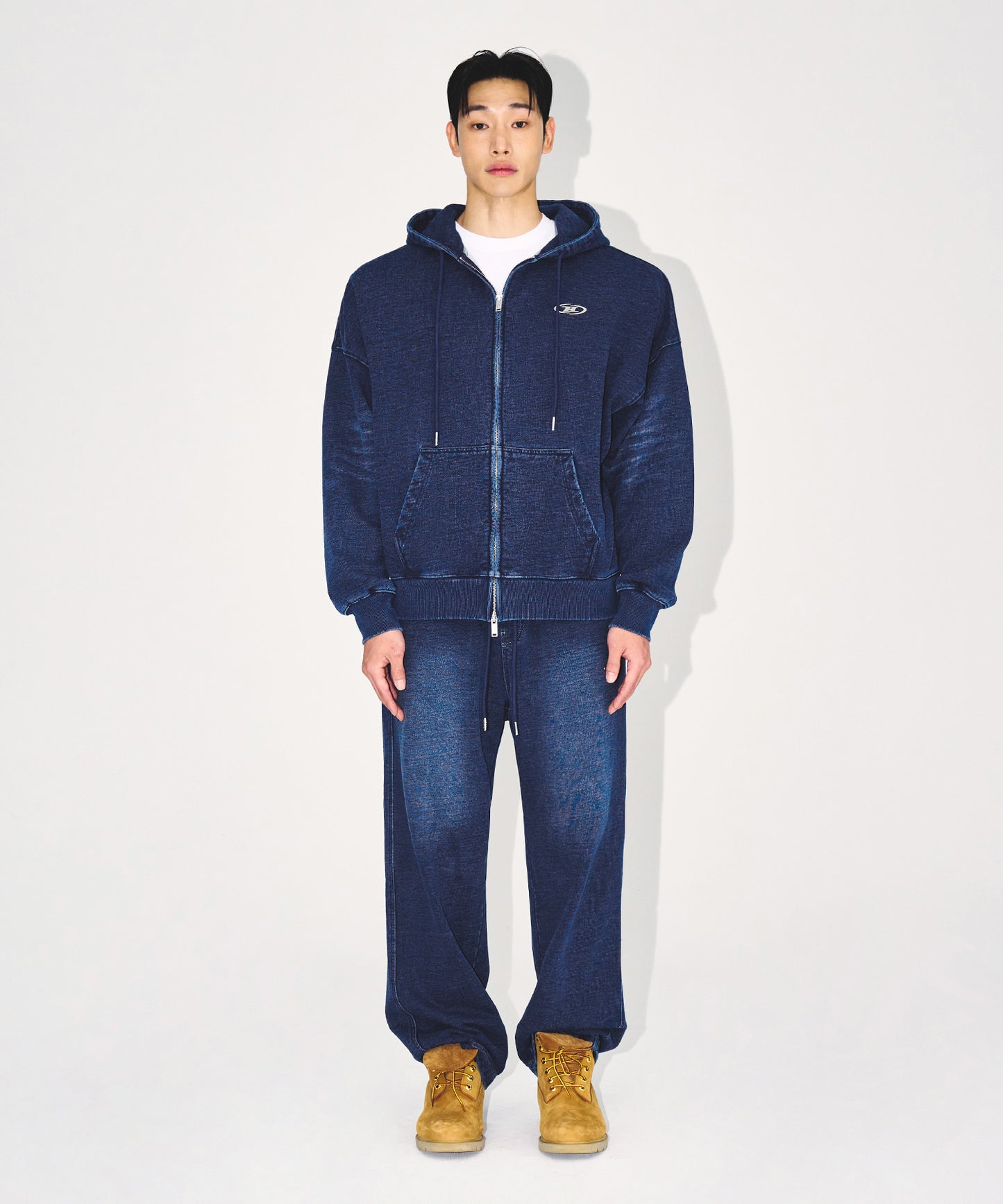 DENIM LIKE HOODIE ZIP-UP [MID DENIM]