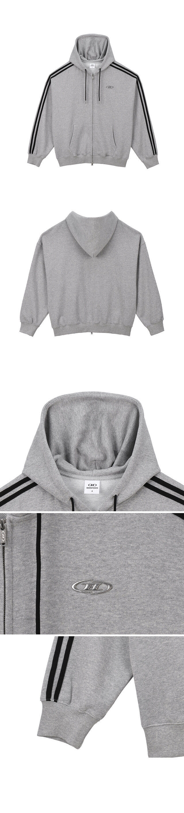 CHROME B TRACK LINE HOODIE ZIP-UP [MELANGE GREY]