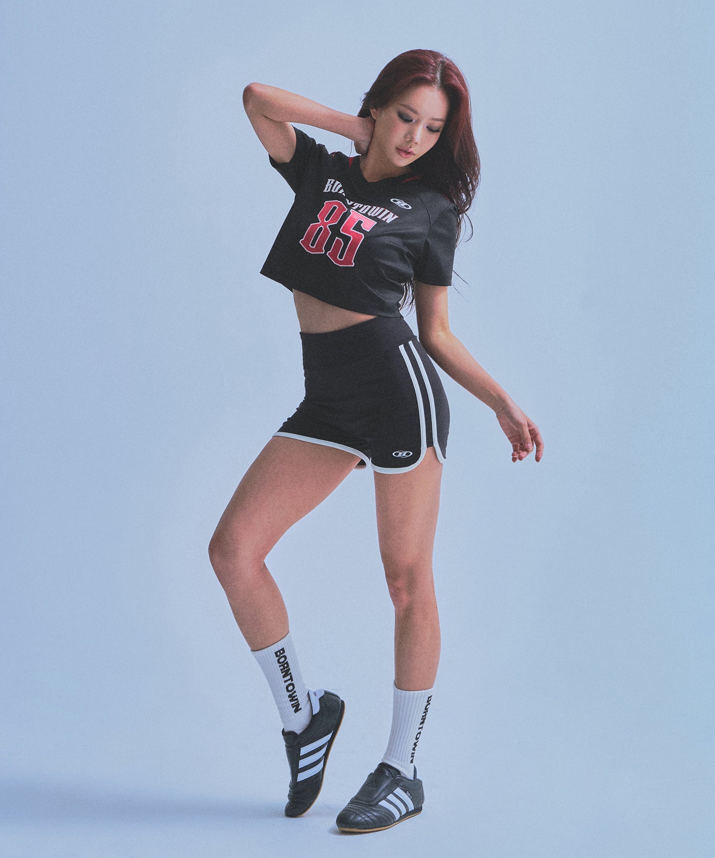 IN STOCK* W RUGBY JERSEY SEMI CROP T-SHIRTS [BLACK]