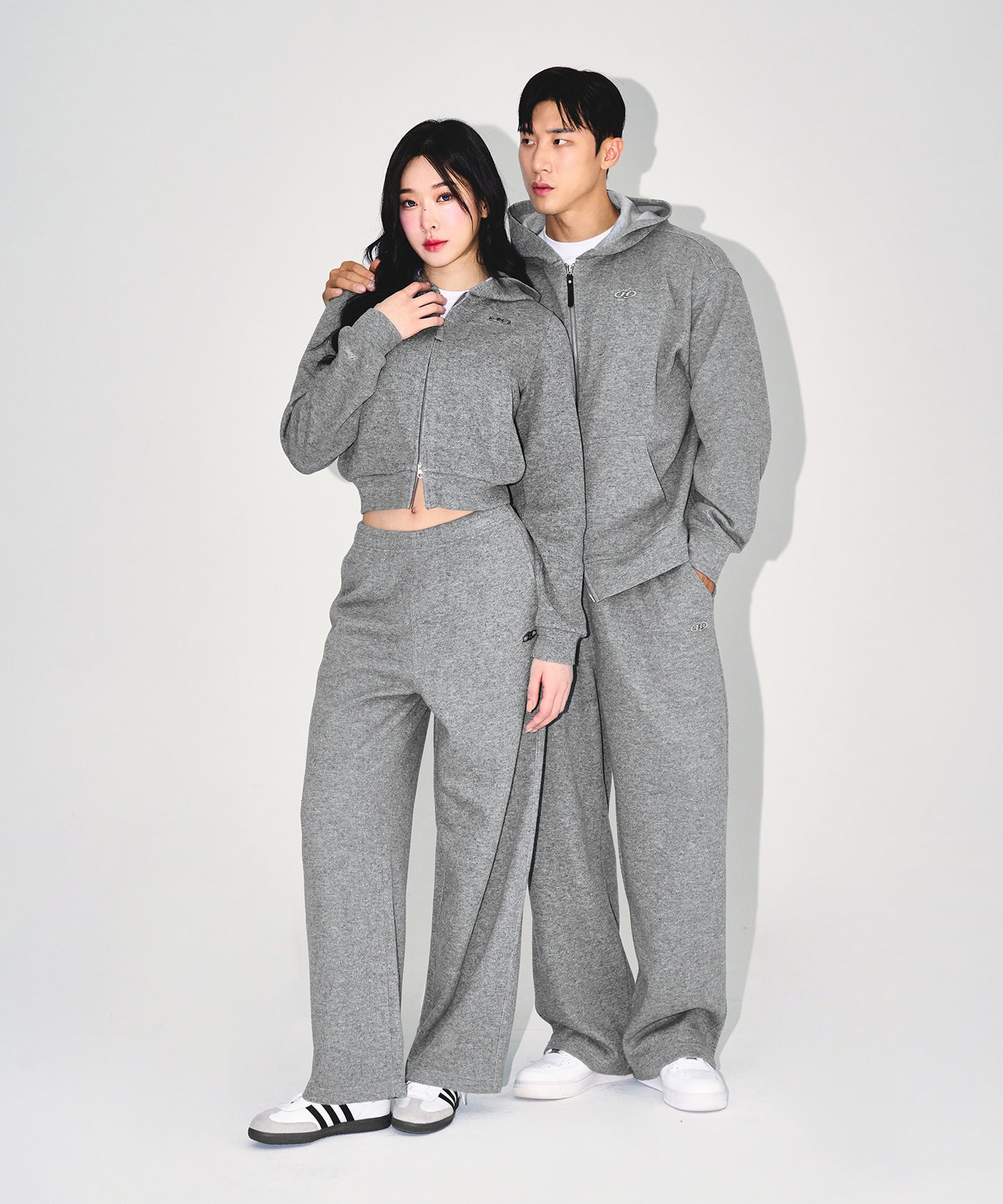 KNIT LIKE HOODIE ZIP UP [MELANGE GREY]