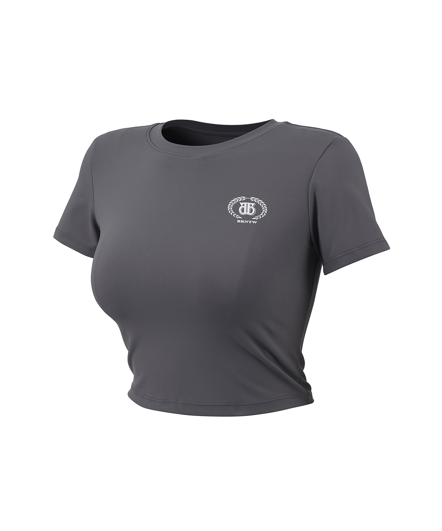 IN STOCK* W QUICK DRY EMBLEM SEMI CROP T-SHIRTS [CHARCOAL]