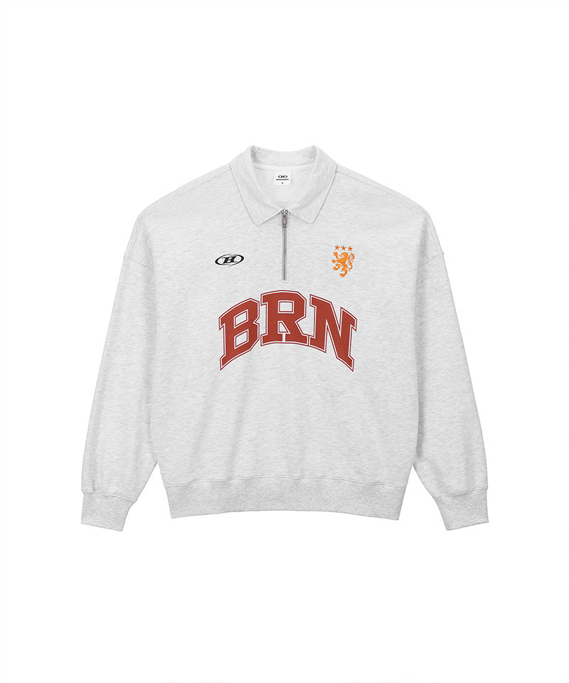 BRN ARCH HALF ZIP UP SWEATSHIRTS [WHITE MELANGE]