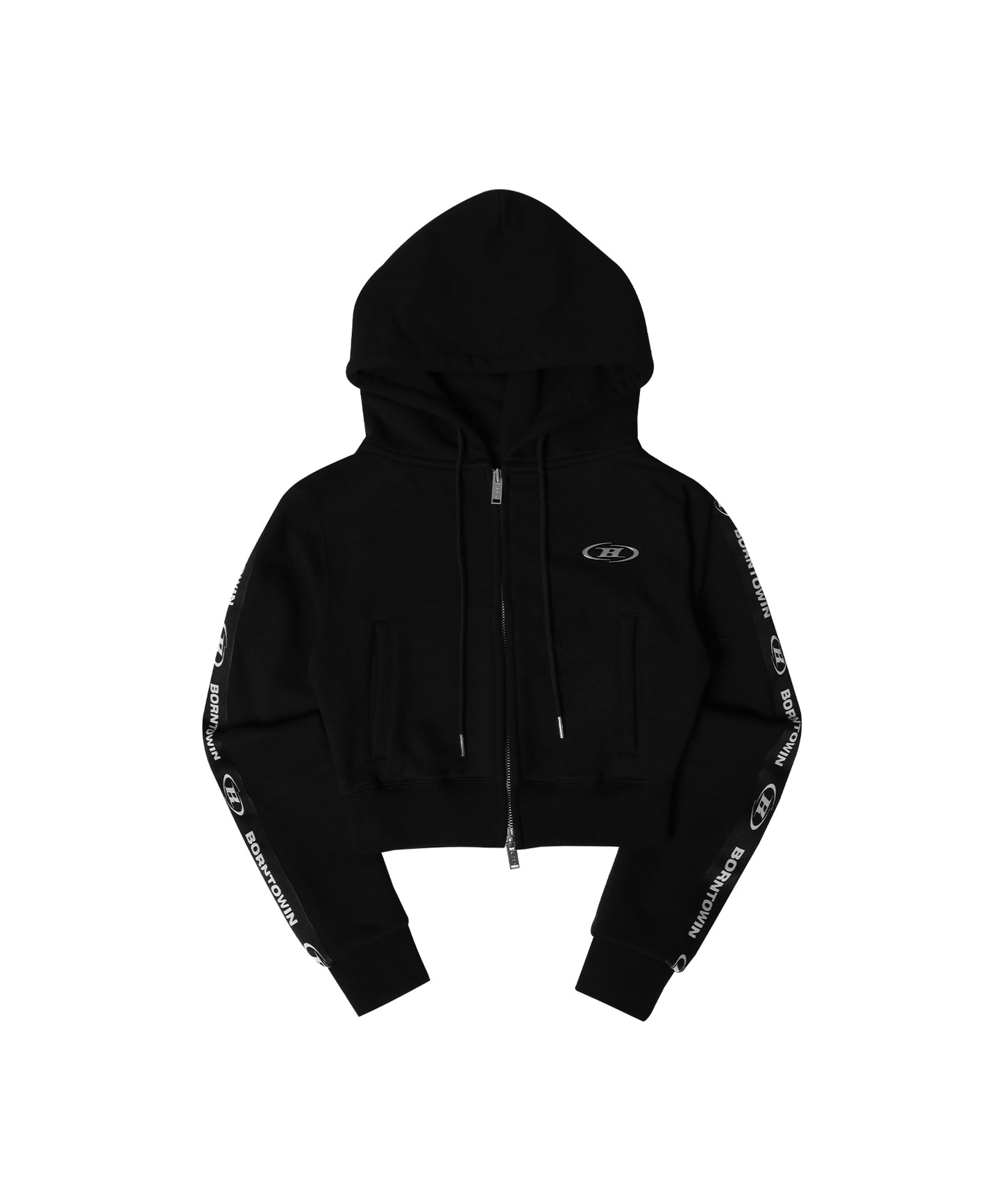 CHROME B BLACK LINE CROP ZIP-UP HOODIE [BLACK]