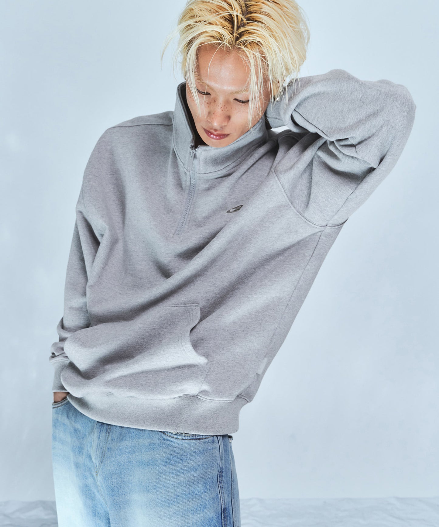 CHROME B HALF ZIP-UP SWEATSHIRTS [MELANGE GREY]