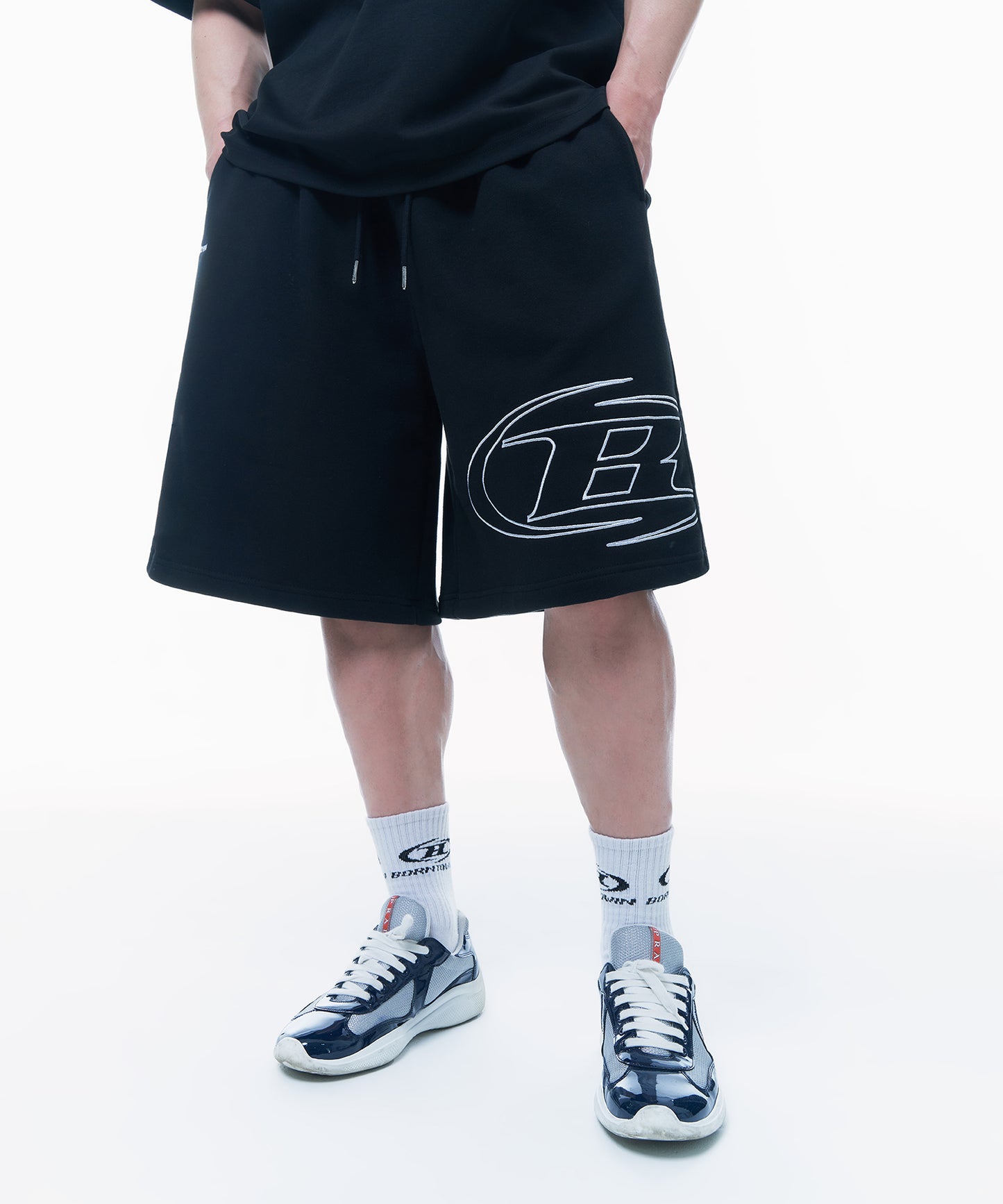 STROKE B HALF PANTS_LONG VER [BLACK]