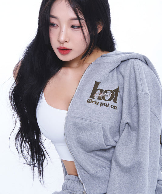 HOT CHROME B LOGO CROP ZIP-UP HOODIE [MELANGE GREY]