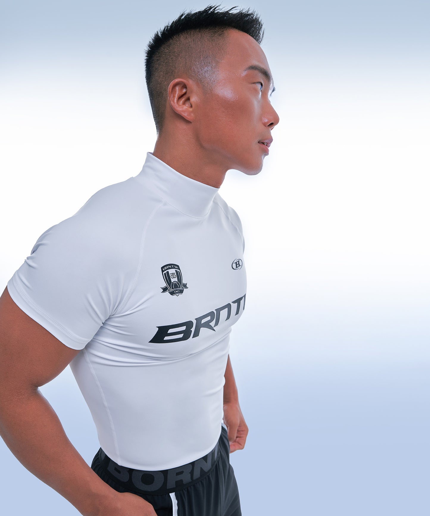 BRNTW MUSCLE FIT HIGH NECK T-SHIRTS [WHITE]