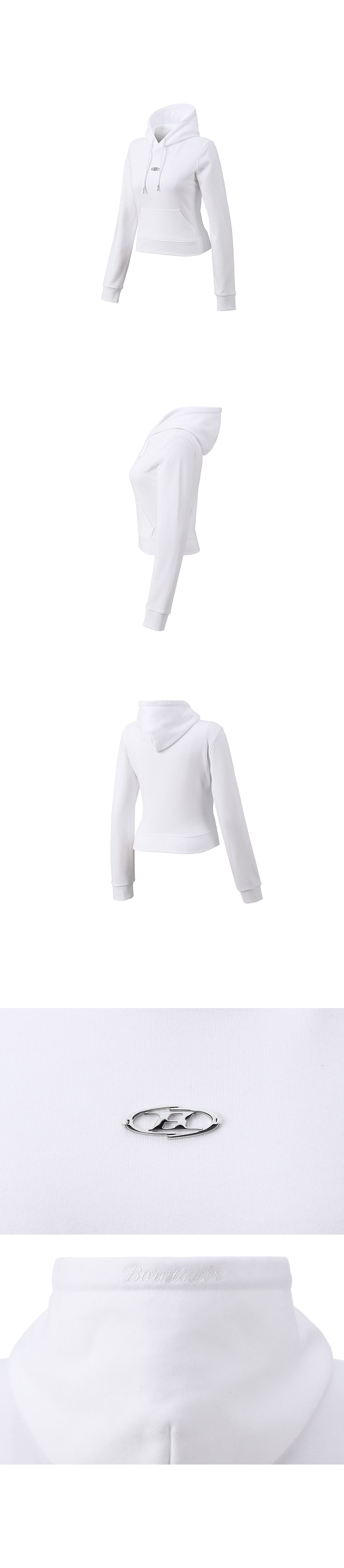 W B PENDANT COTTON CROP HOODIE [WHITE]