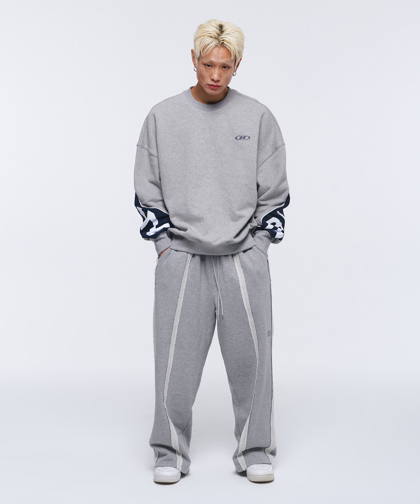NYLON MIX BOLD SWEATSHIRTS [GREY]