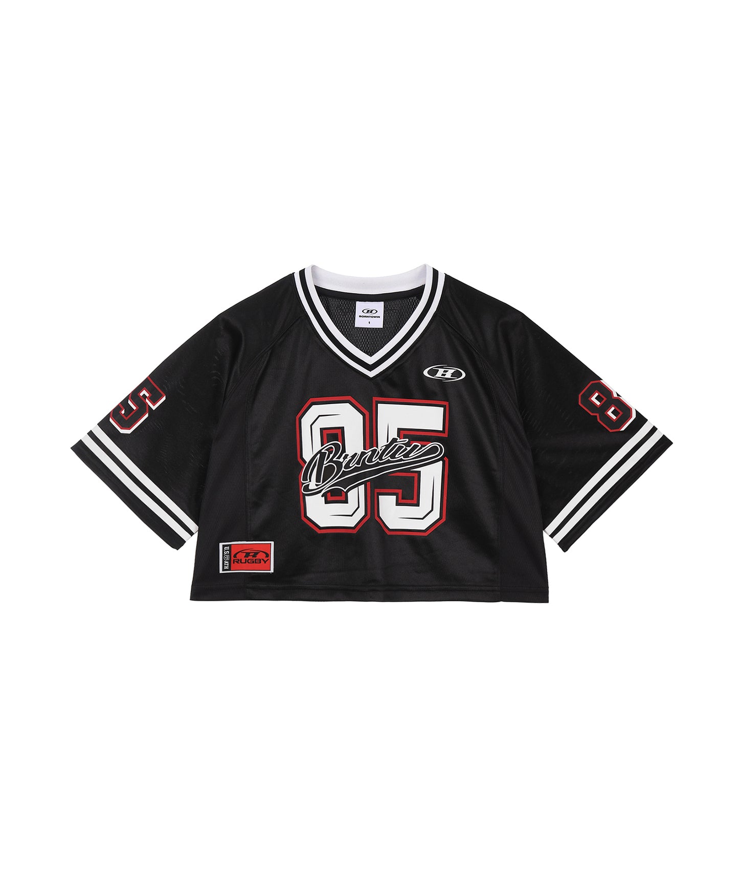 W RUGBY JERSEY CROP T-SHIRTS [BLACK]