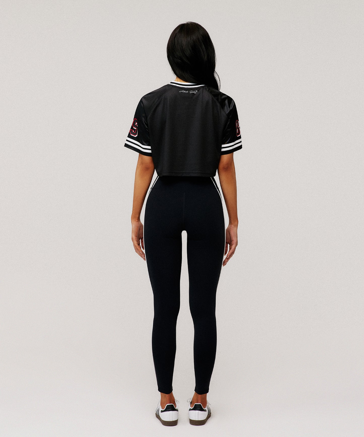 W RUGBY JERSEY CROP T-SHIRTS [BLACK]