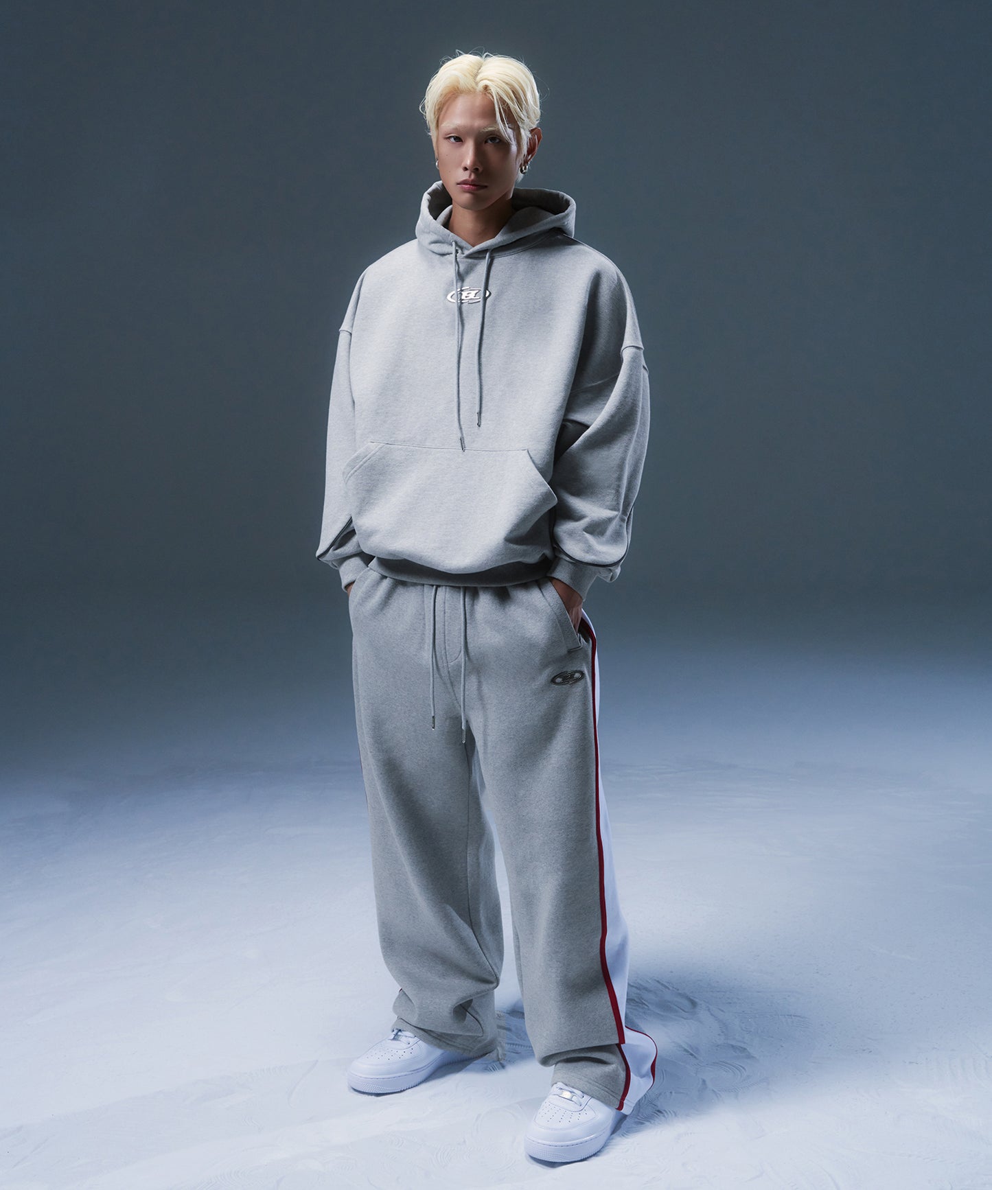 FLEECE CHROME B SPORTS LINE SEMI WIDE PANTS [MELANGE GREY]