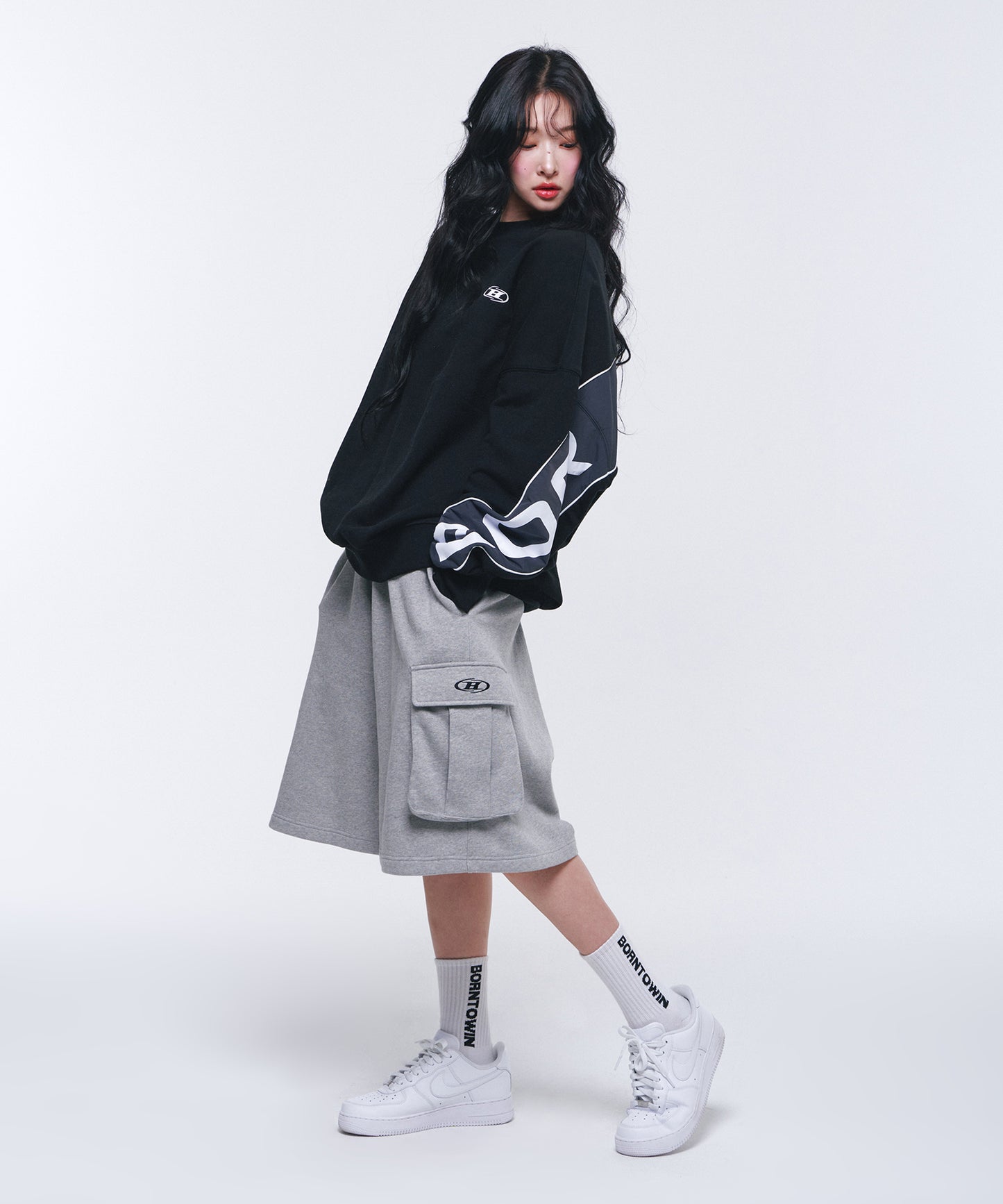 NYLON MIX BOLD SWEATSHIRTS [BLACK]