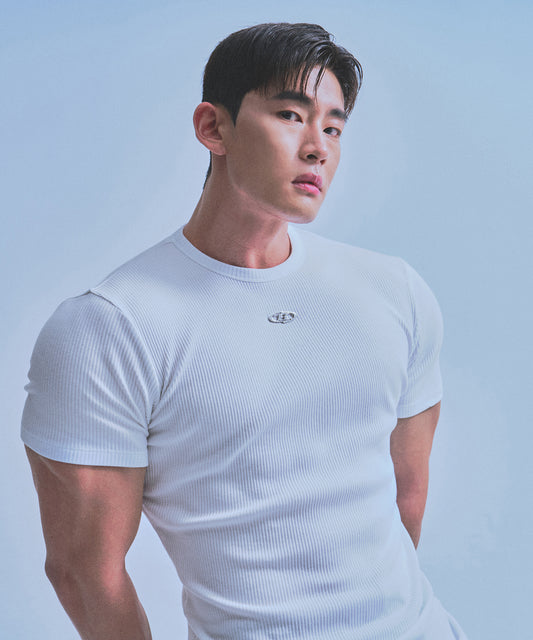 RIBBED B PENDANT MUSCLE FIT T-SHIRTS [WHITE]