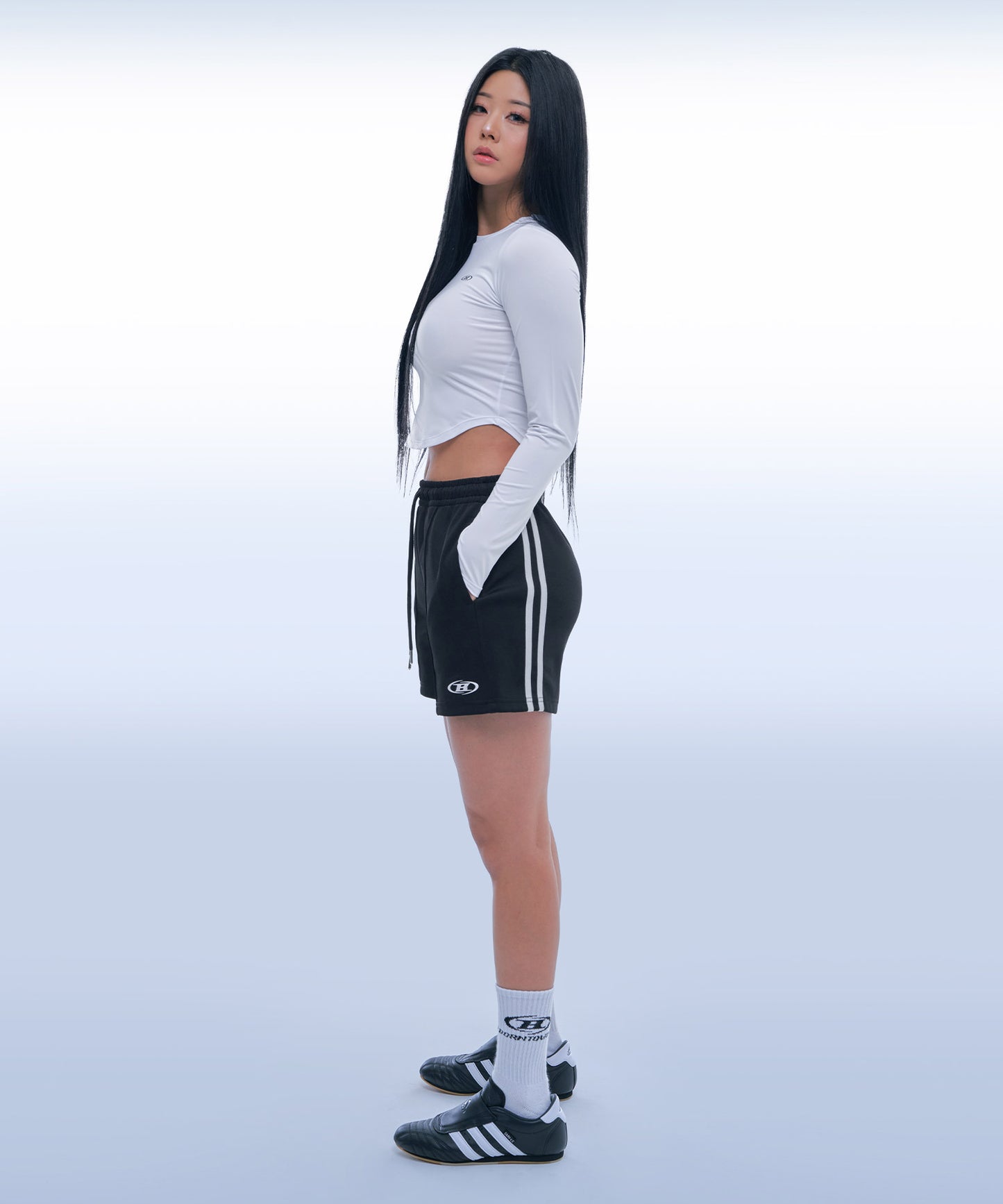 TRACK LINE PIN TUCK JERSEY SHORTS [BLACK]