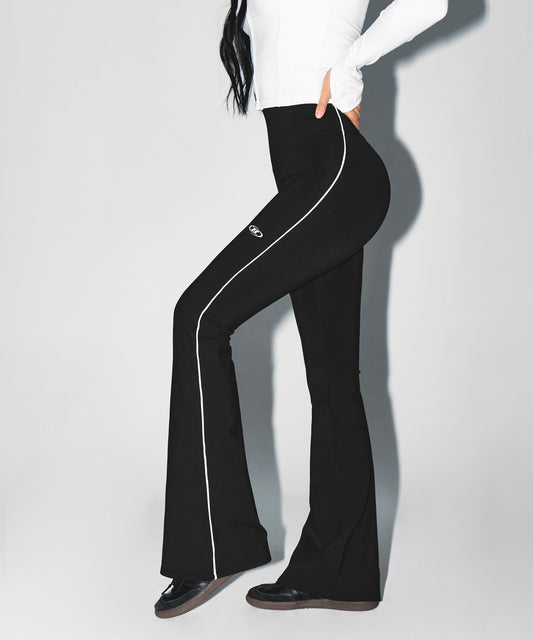 W PIPING FLEECE BOOTS CUT LEGGINGS [BLACK]