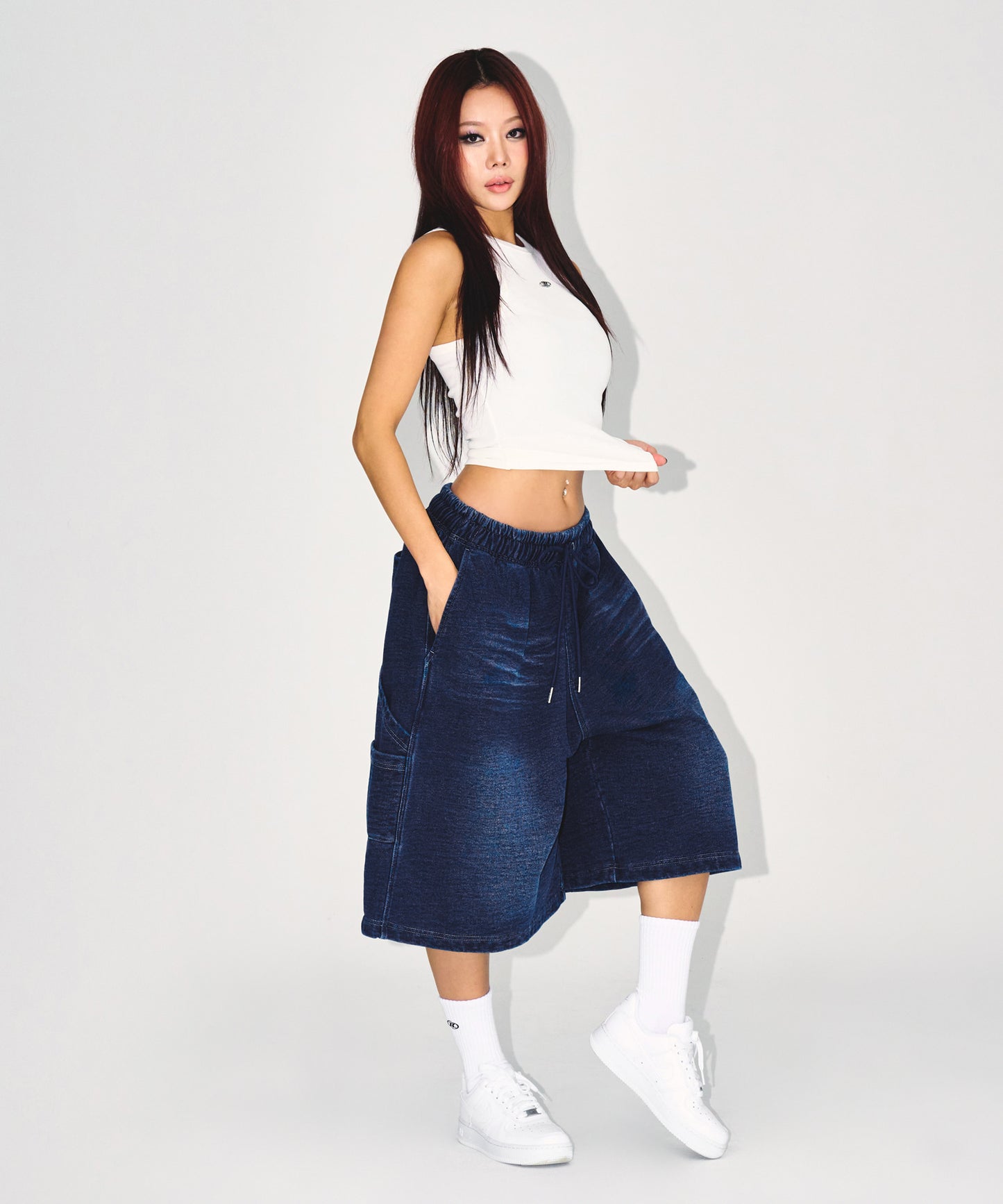 DENIM LIKE CARPENTER BERMUDA PANTS [MID DENIM]