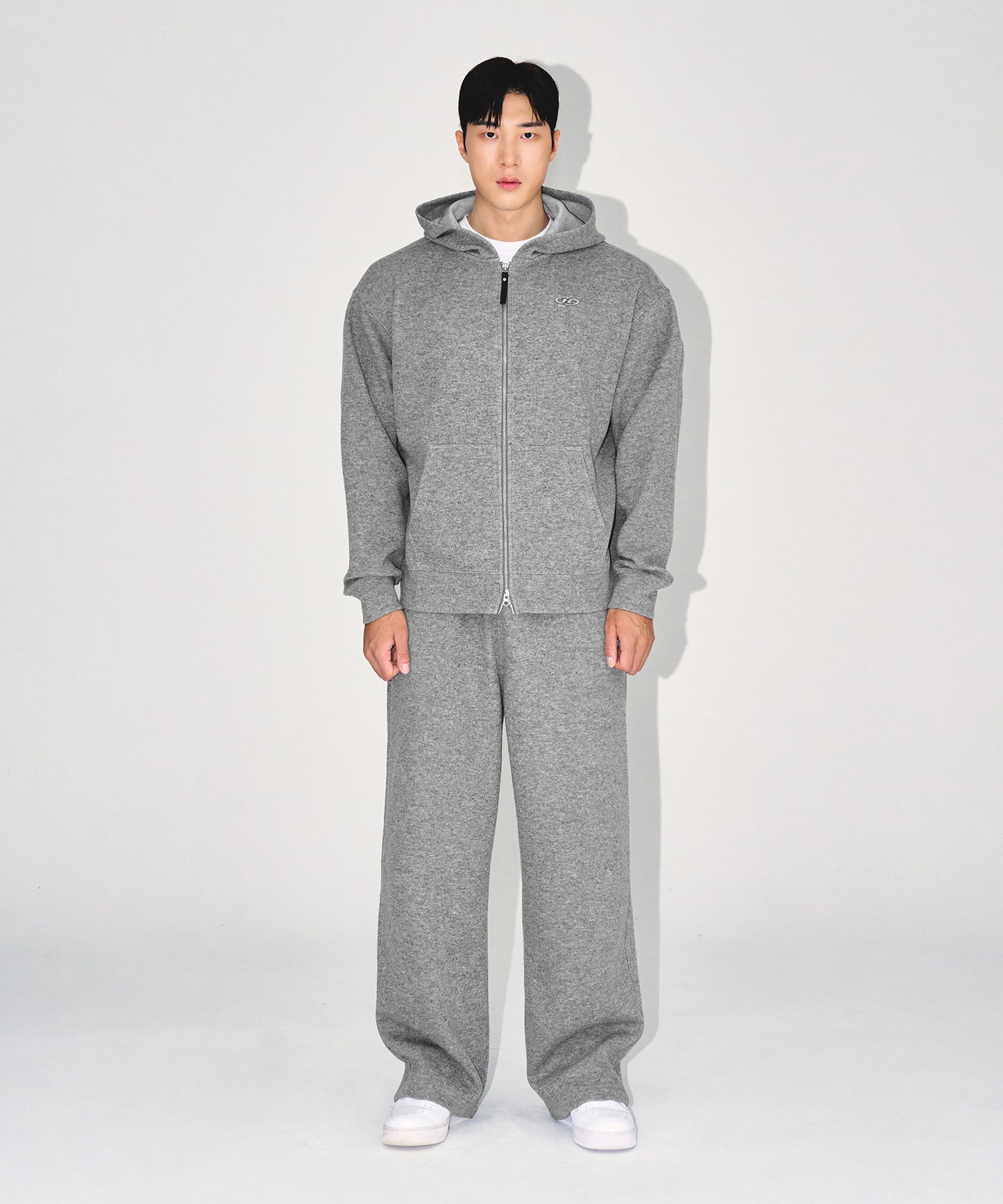 KNIT LIKE HOODIE ZIP UP [MELANGE GREY]