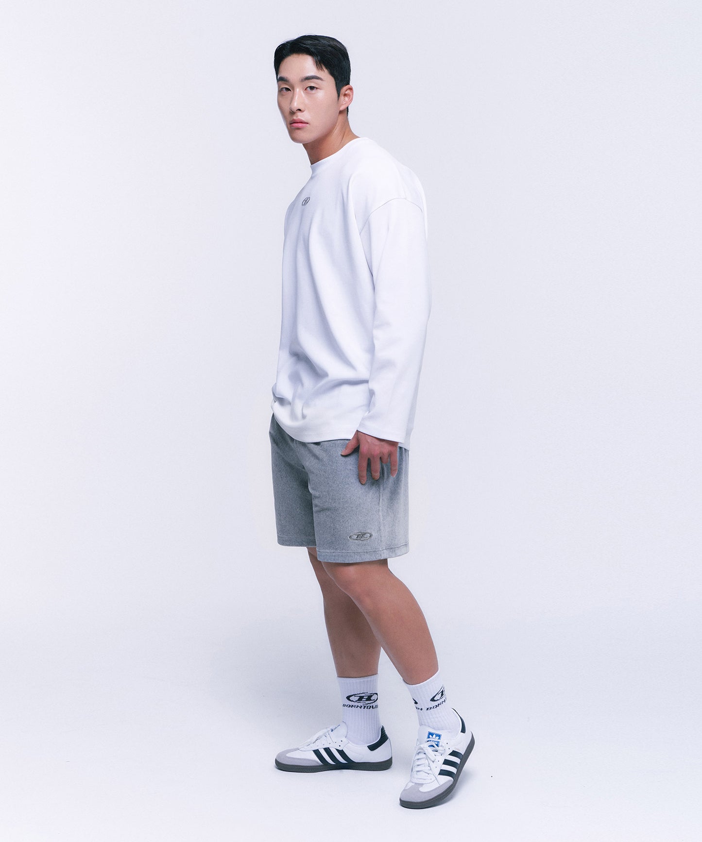 B CHROME VELOUR HALF PANTS [MELANGE GREY]