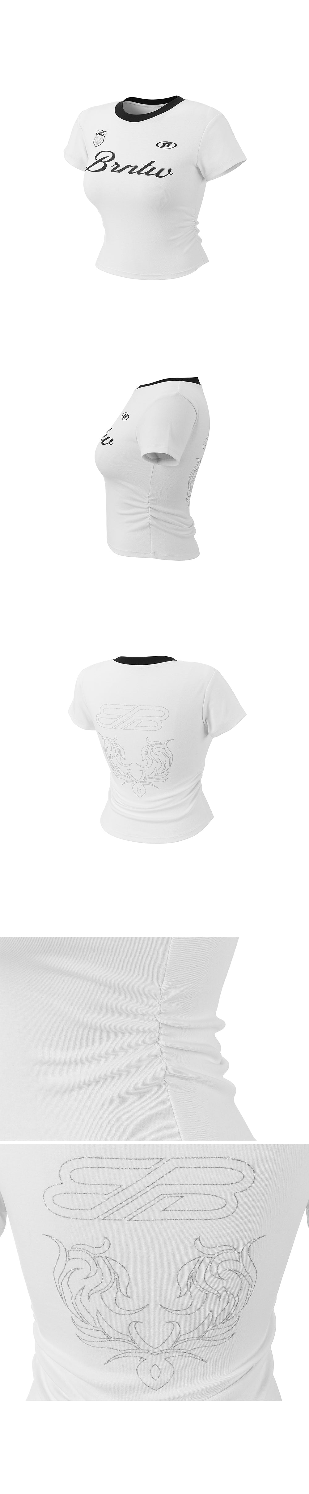 W GLITTER LOGO SHIRRING CROP T-SHIRTS [WHITE]
