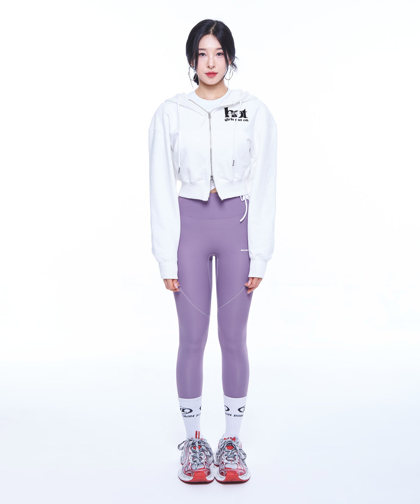 HOT CHROME B LOGO CROP ZIP-UP HOODIE [IVORY]