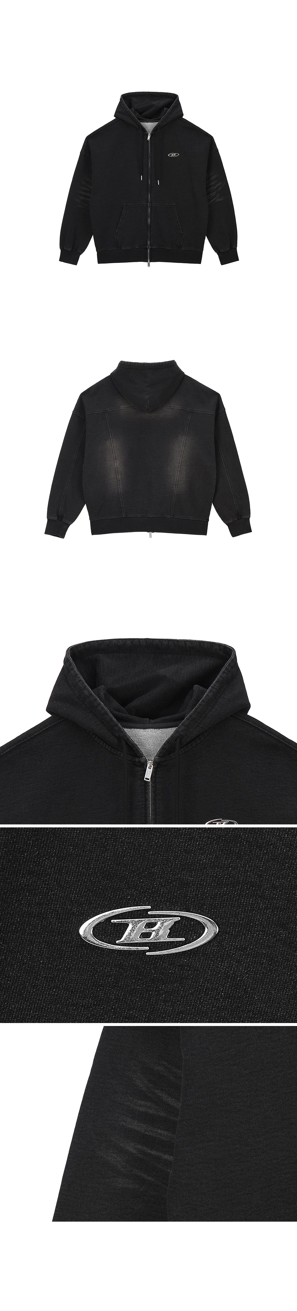 DENIM LIKE HOODIE ZIP-UP [BLACK DENIM]
