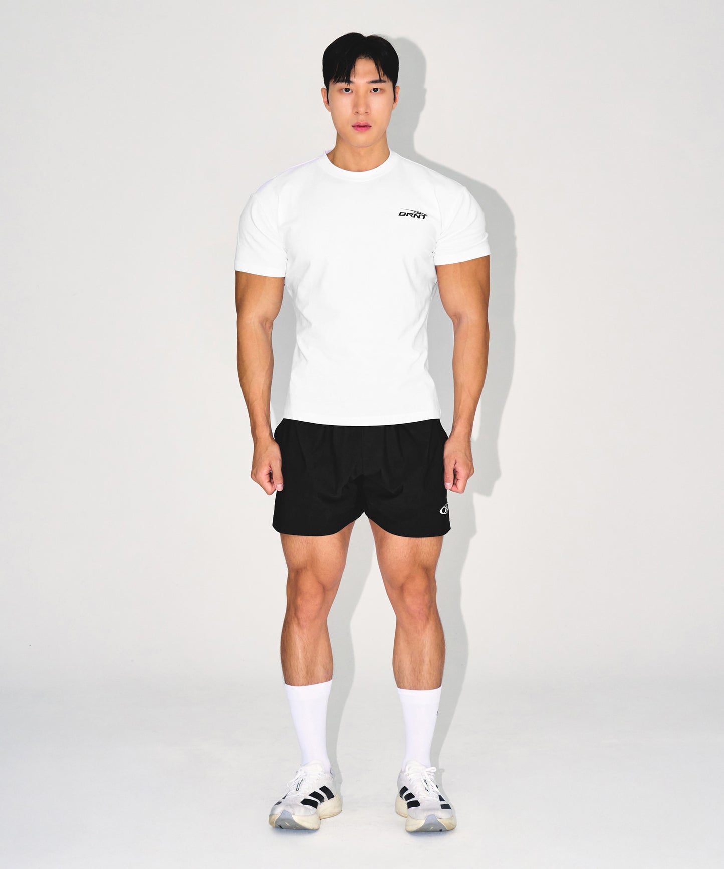 BRNT BACK LOGO MUSCLE FIT T-SHIRTS [WHITE]