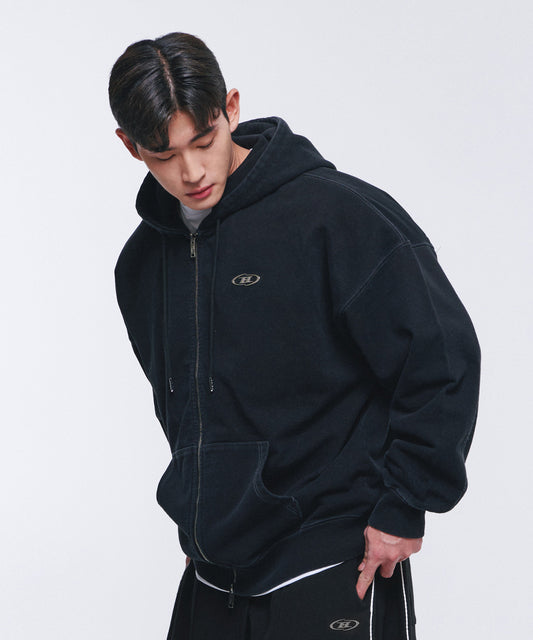 DENIM LIKE HOODIE ZIP-UP [BLACK DENIM]