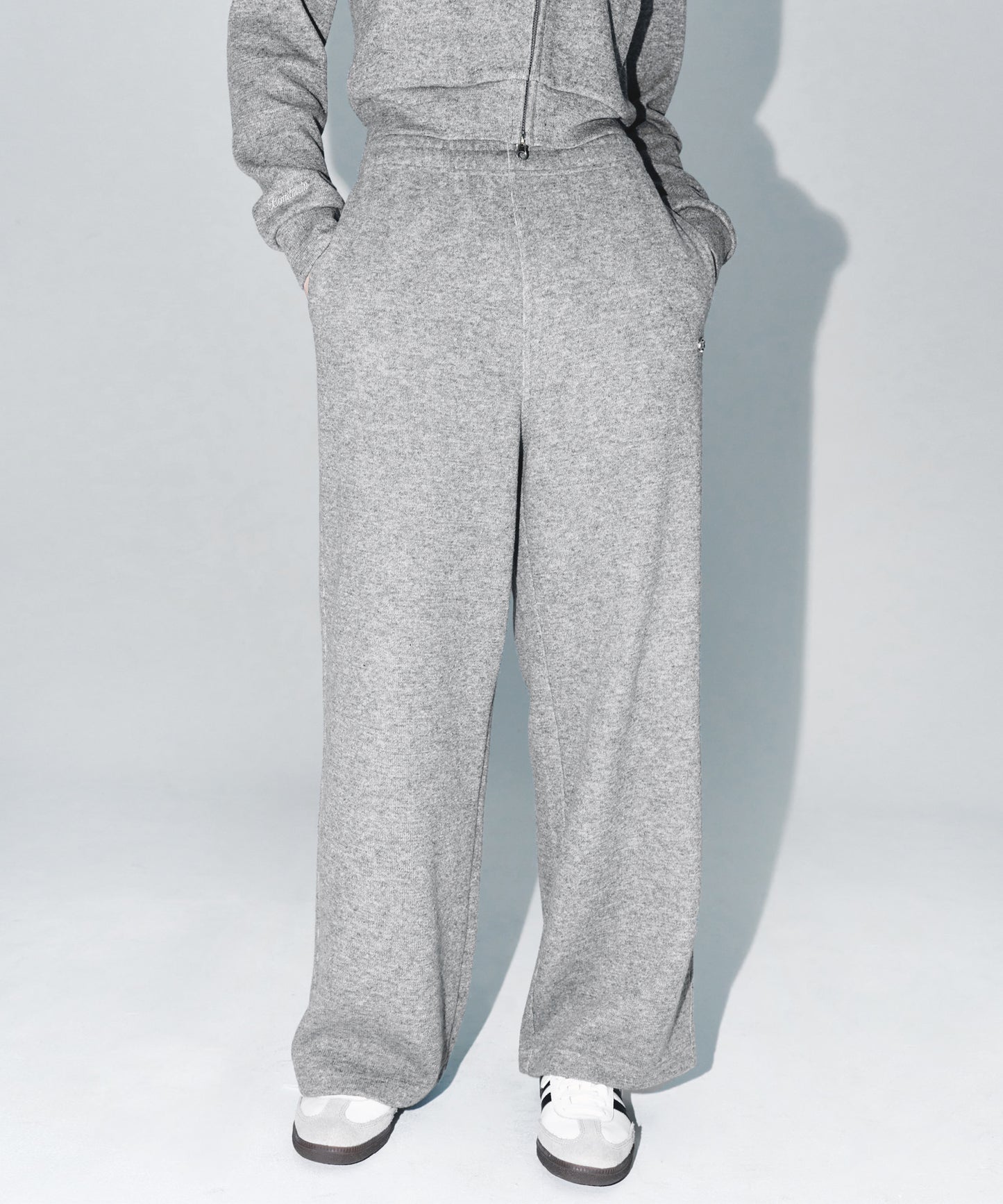 W KNIT LIKE SEMI WIDE PANTS [MELANGE GREY]