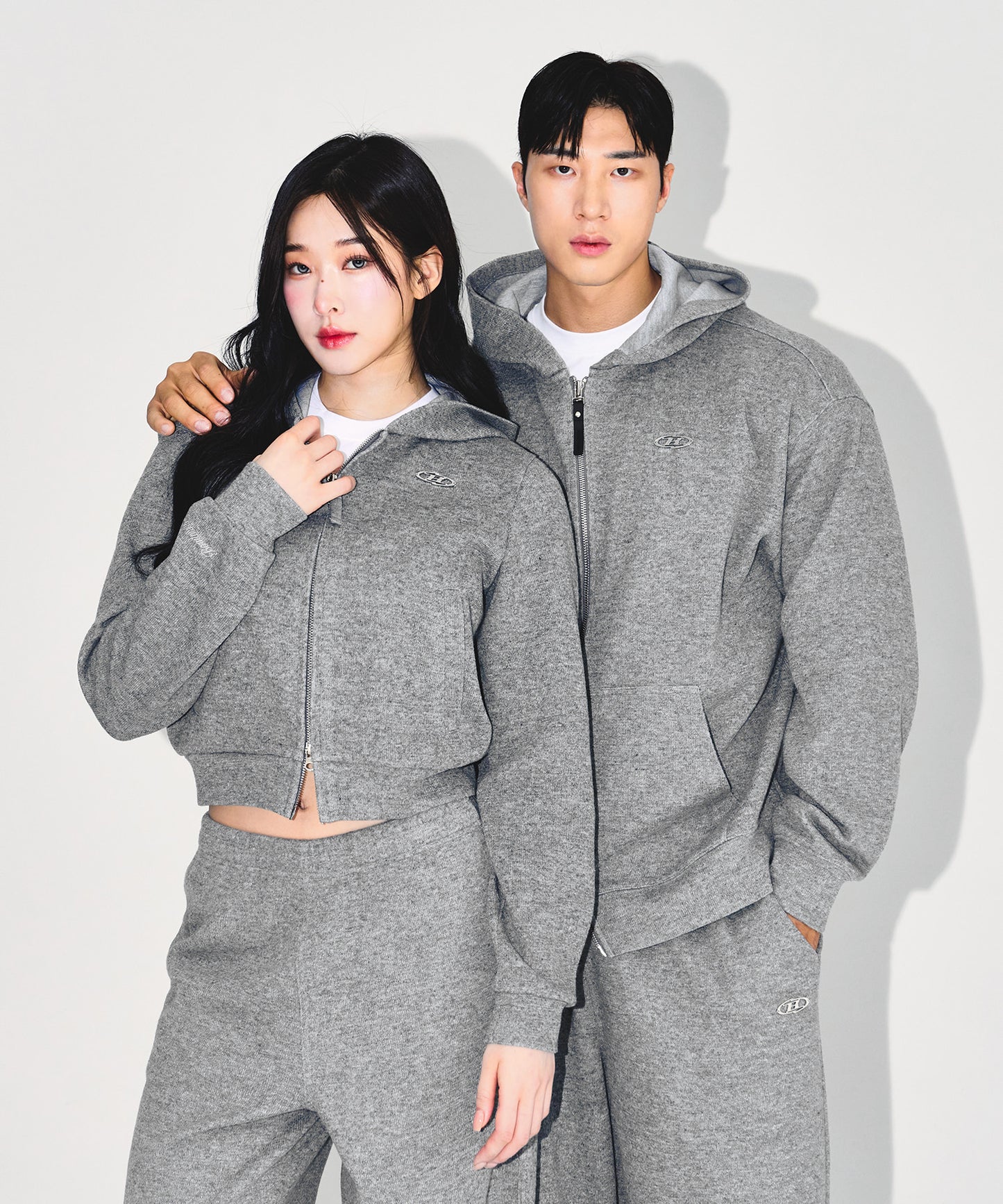 KNIT LIKE HOODIE ZIP UP [MELANGE GREY]