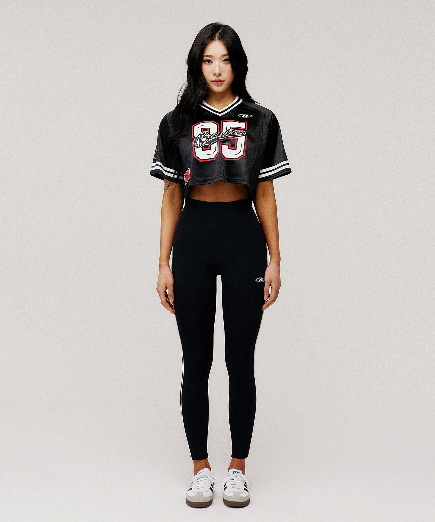 W RUGBY JERSEY CROP T-SHIRTS [BLACK]