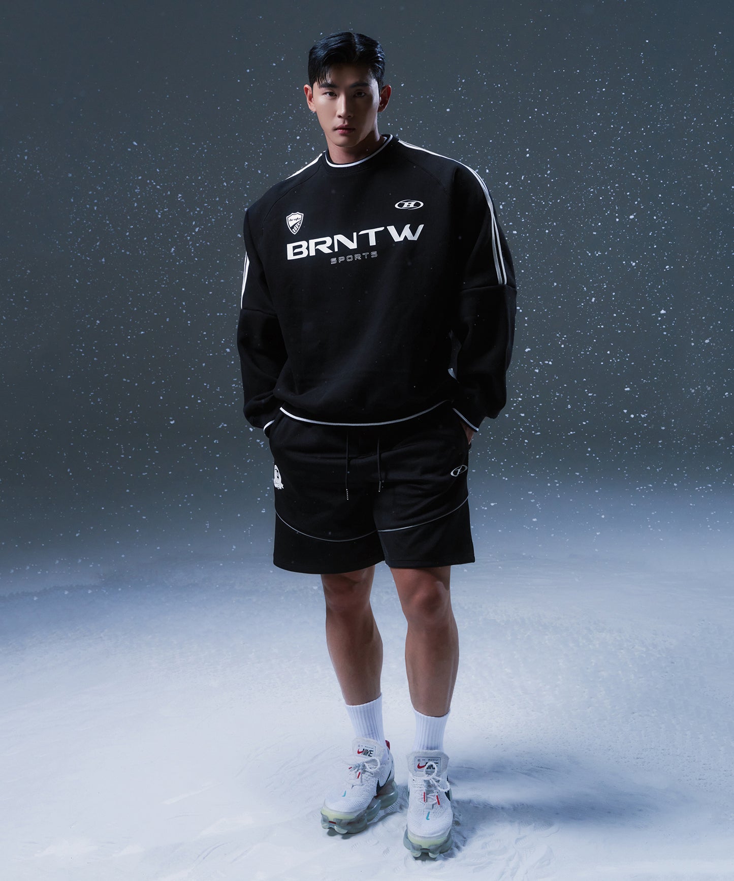 FLEECE BRNTW TRACK LINE SWEATSHIRTS [BLACK]