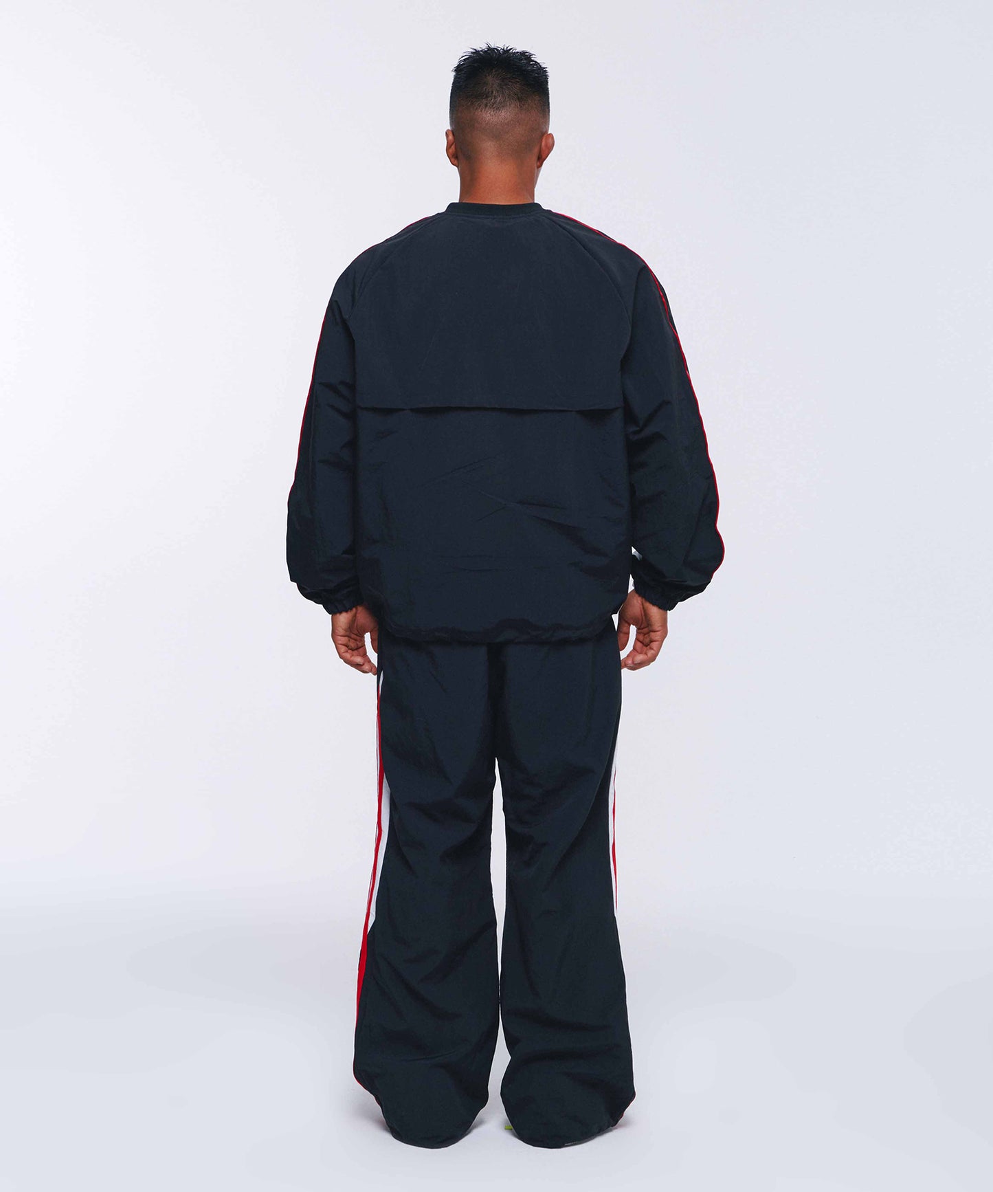 NYLON TRACK LINE WIDE PANTS [BLACK]