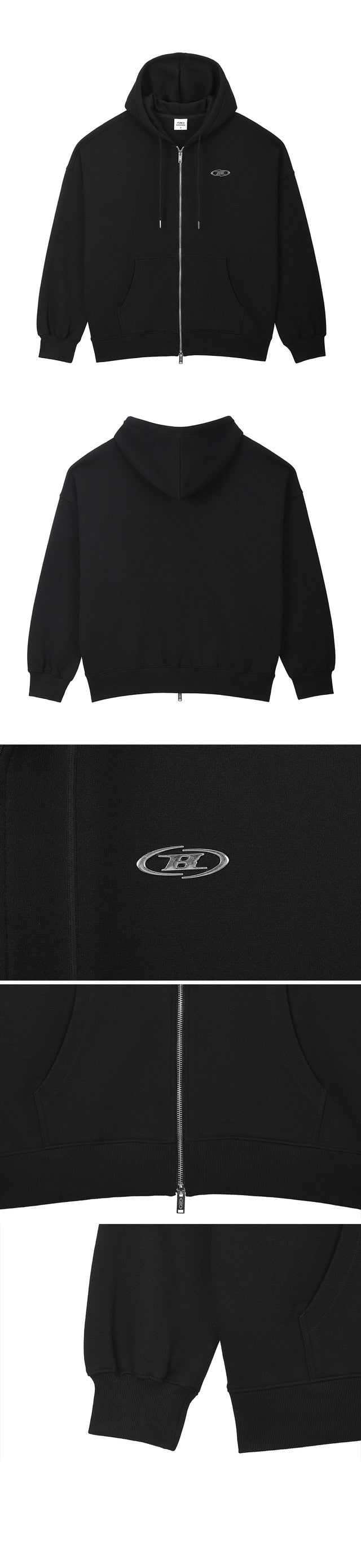 CHROME B FLEECE HOODIE ZIP-UP [BLACK]