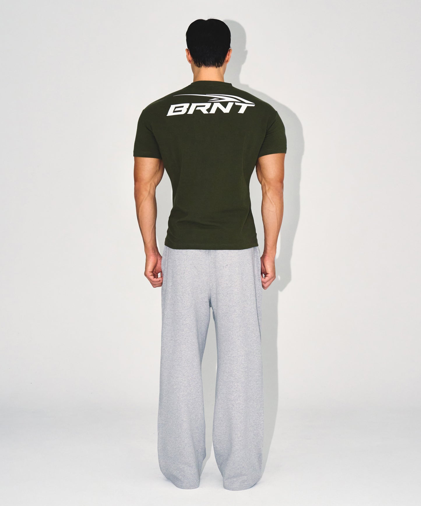 BRNT BACK LOGO MUSCLE FIT T-SHIRTS [KHAKI]