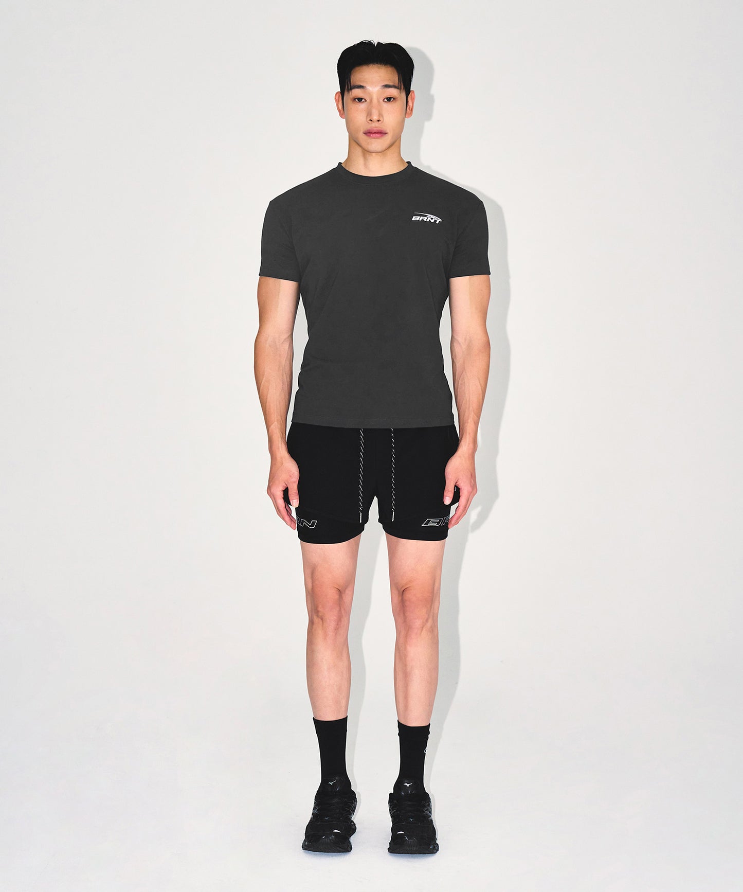 BRNT BACK LOGO MUSCLE FIT T-SHIRTS [CHARCOAL]