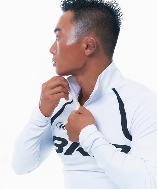 BRN MUSCLE FIT HALF ZIP-UP LONGSLEEVE [WHITE]