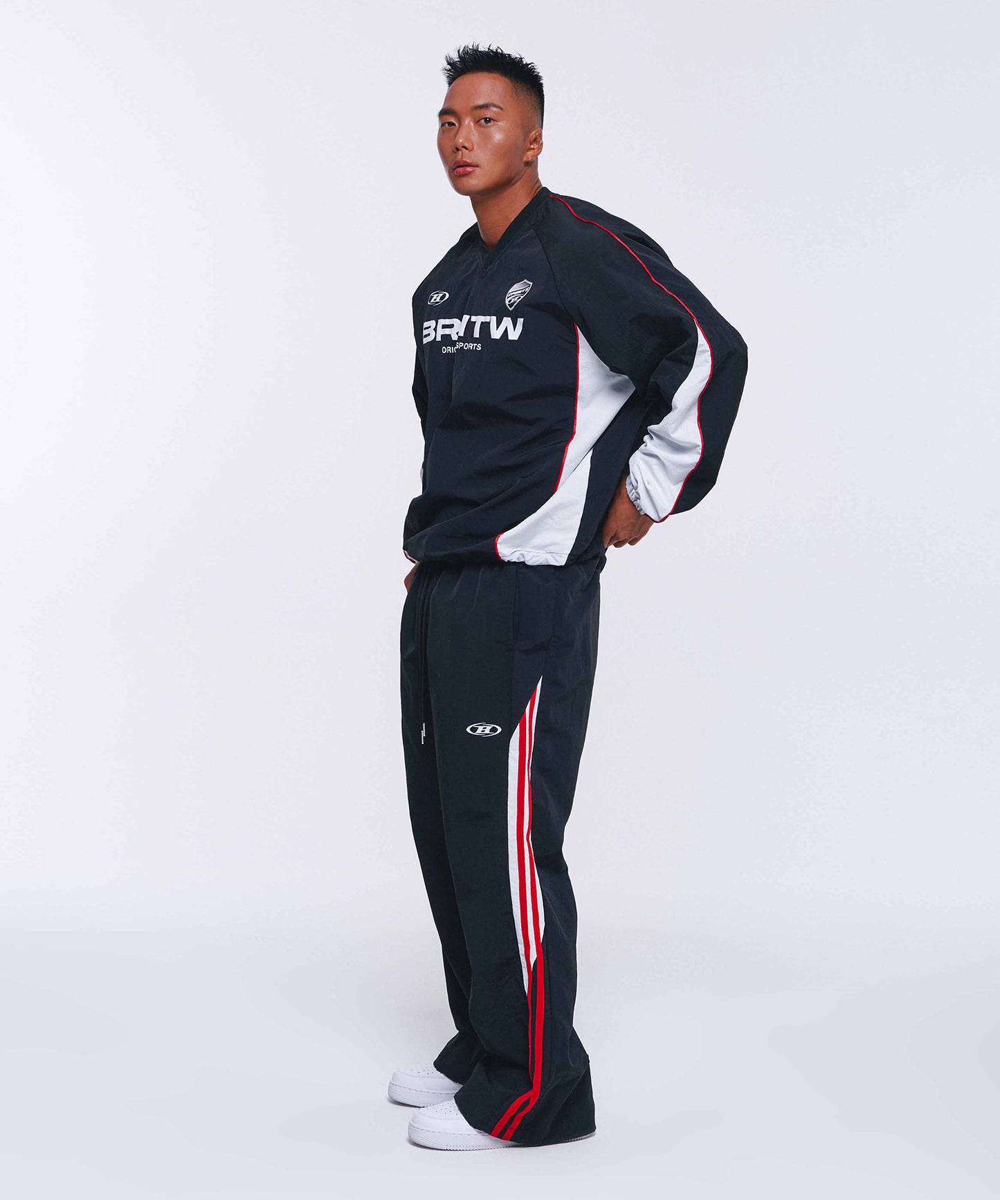NYLON TRACK LINE WIDE PANTS [BLACK]