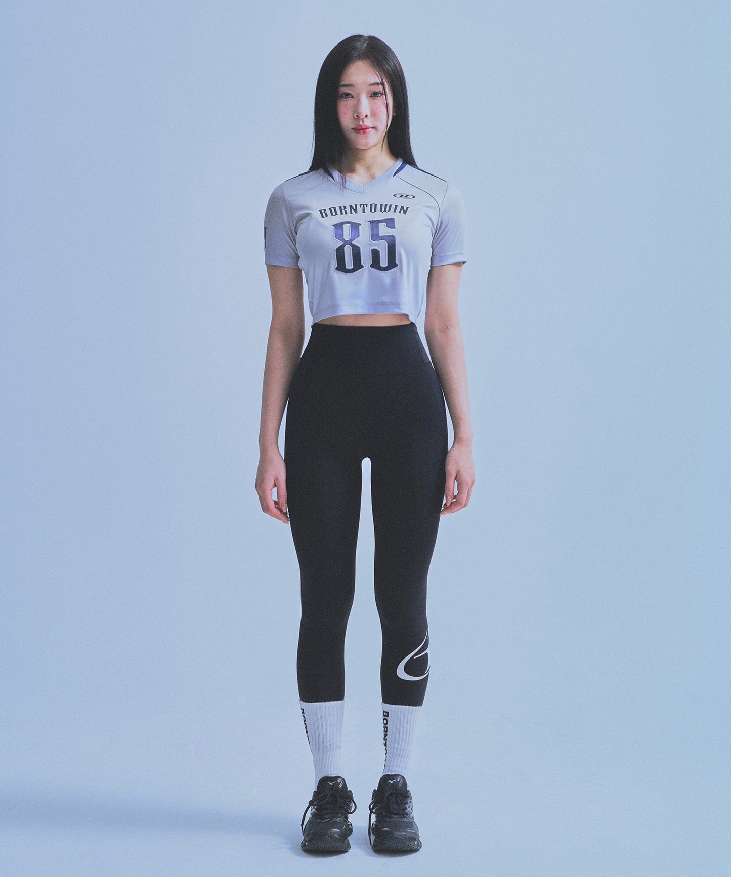 W RUGBY JERSEY SEMI CROP T-SHIRTS [SILVER]