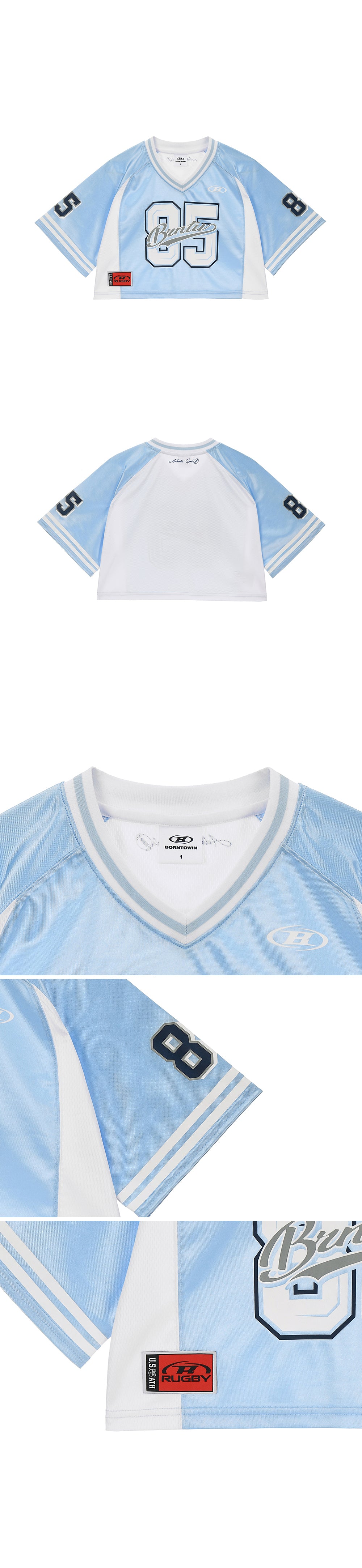W RUGBY JERSEY CROP T-SHIRTS [LIGHT BLUE]