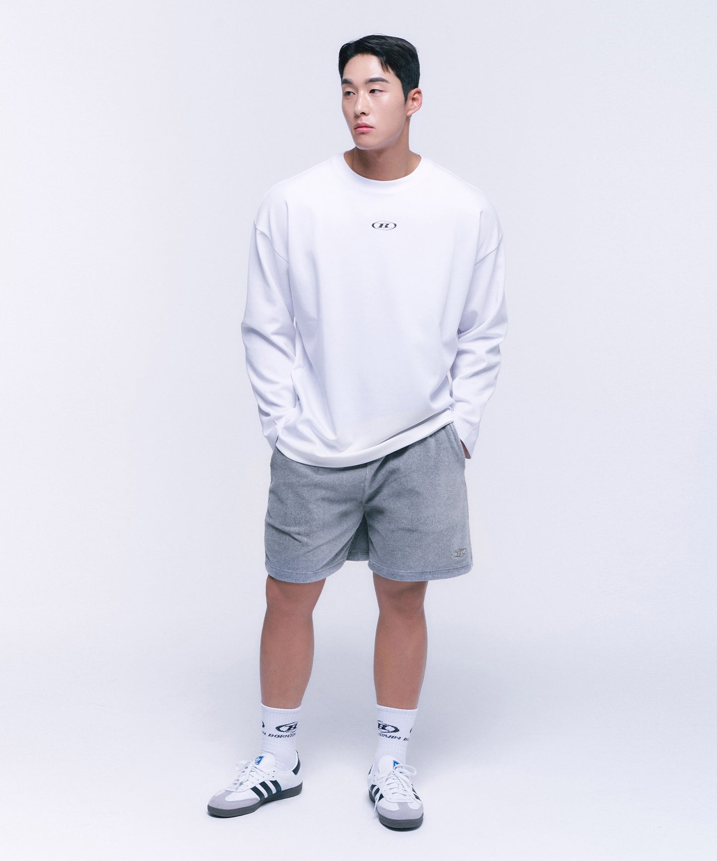 B CHROME VELOUR HALF PANTS [MELANGE GREY]