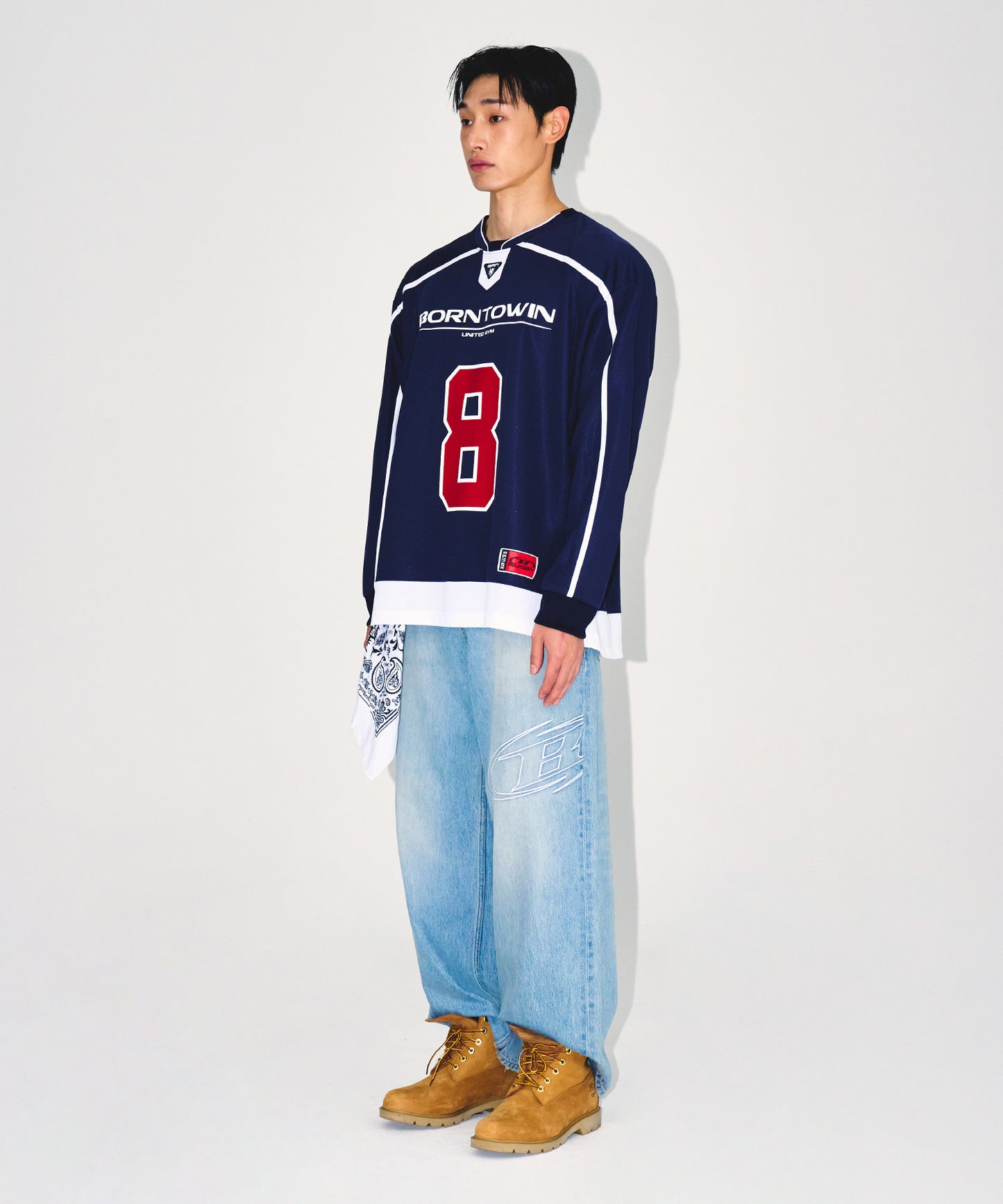 LINE TAPING RUGBY LONG SLEEVE [NAVY]