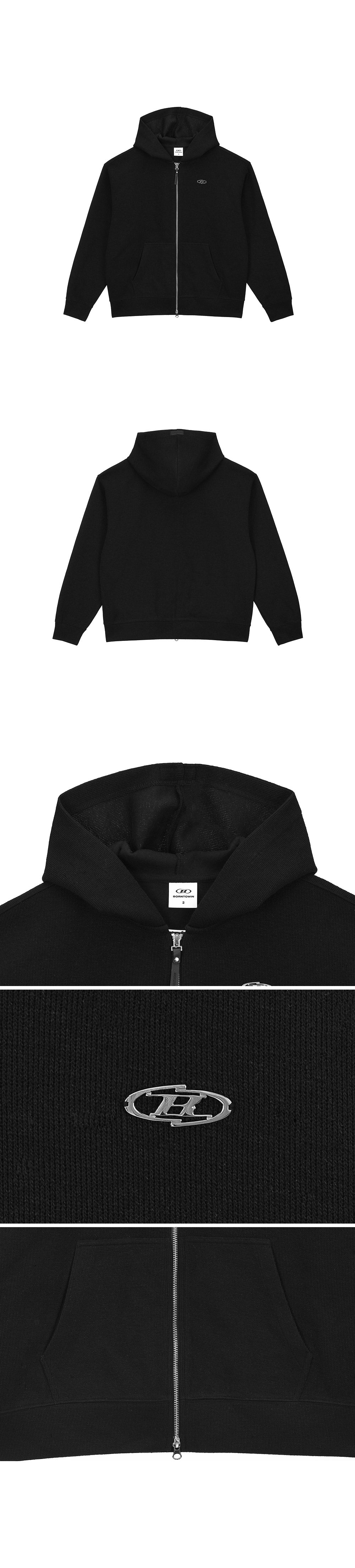 KNIT LIKE HOODIE ZIP UP [BLACK]